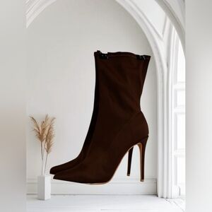 Fashion Nova Elegant Chocolate Brown Stiletto Booties Size 8.5 NWOT